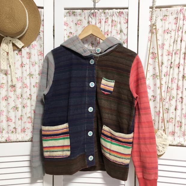 빈티지 히피 컬러패턴 후드집업