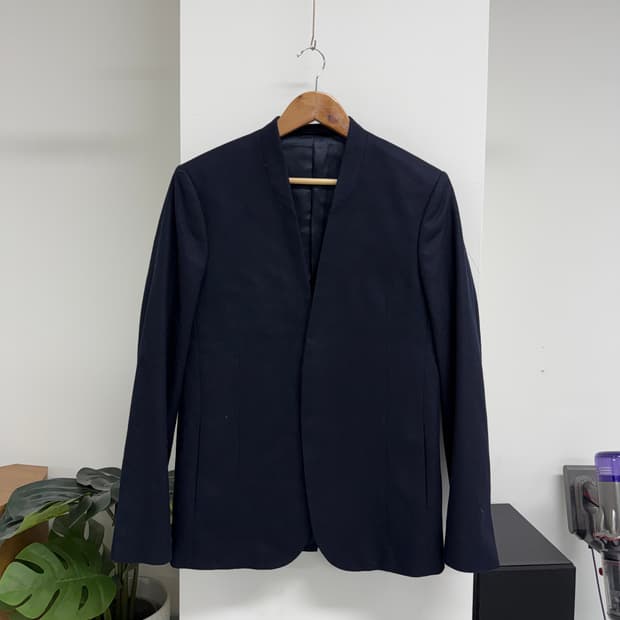 COS 코스 네이비 울 캐시미어 카라리스 자켓