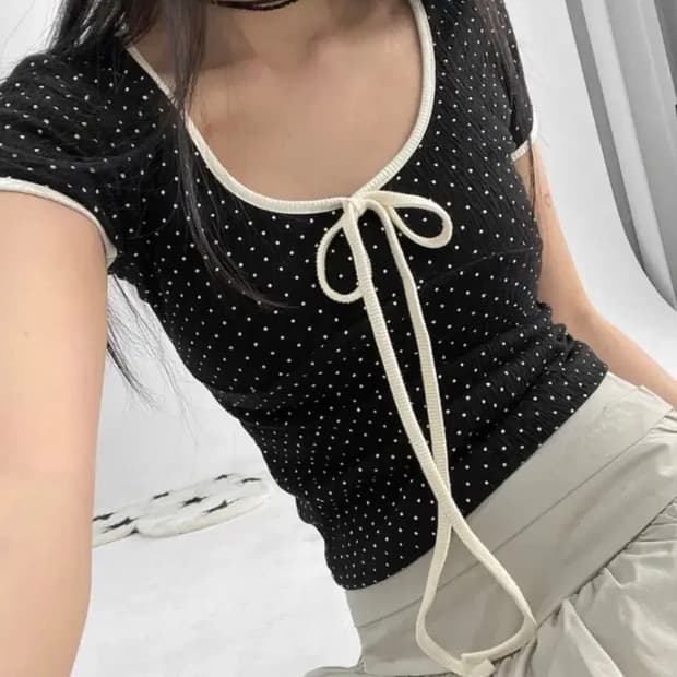 Acubi Club 어쿠비클럽 도트 리본 탑