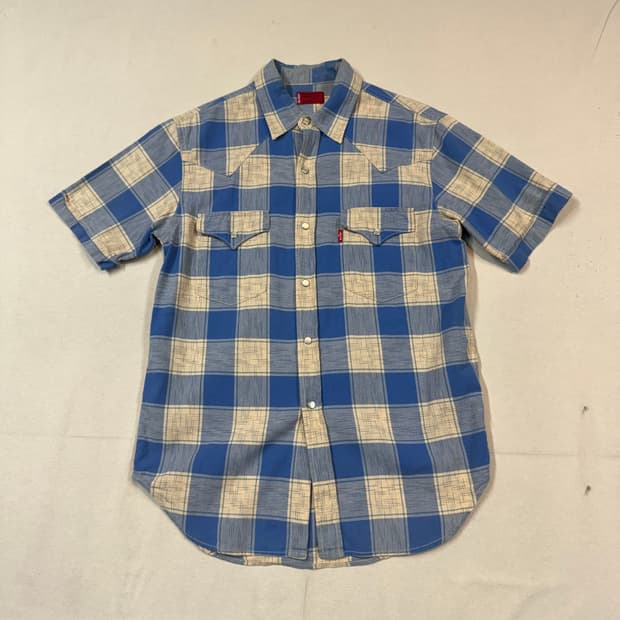 M) 리바이스 블루 체크 반팔 웨스턴 셔츠