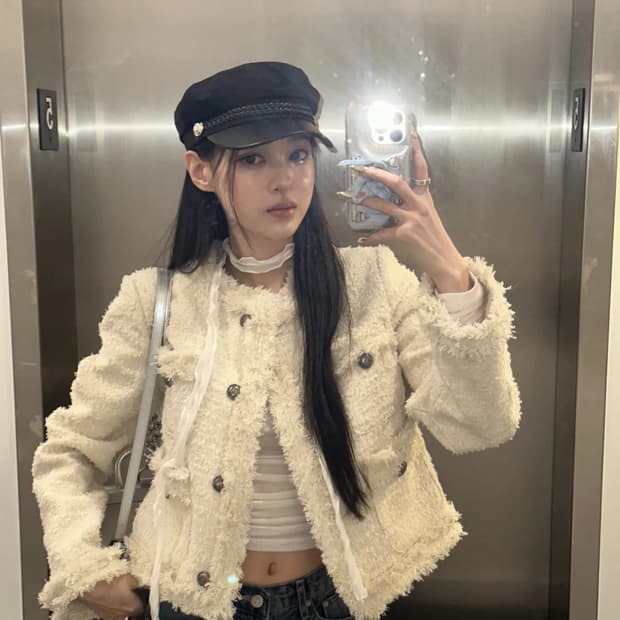 카키포인트 앤티크 크롭 트위드자켓 아이보리