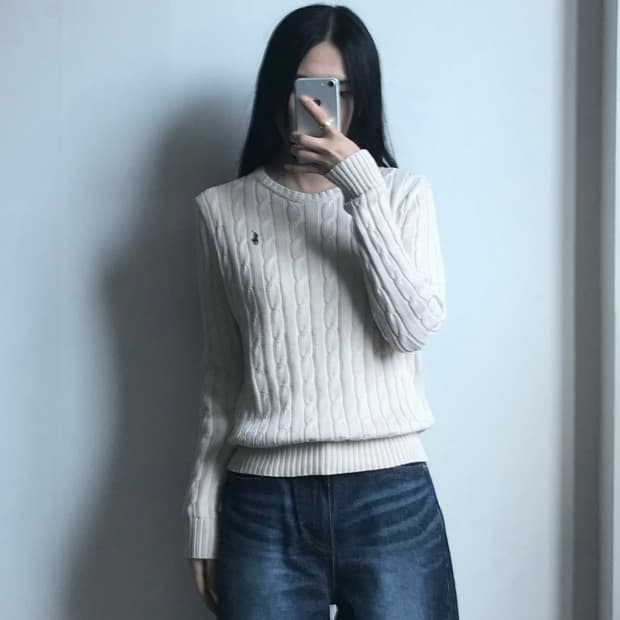 폴로 랄프로렌 신형 아이보리 꽈배기 니트