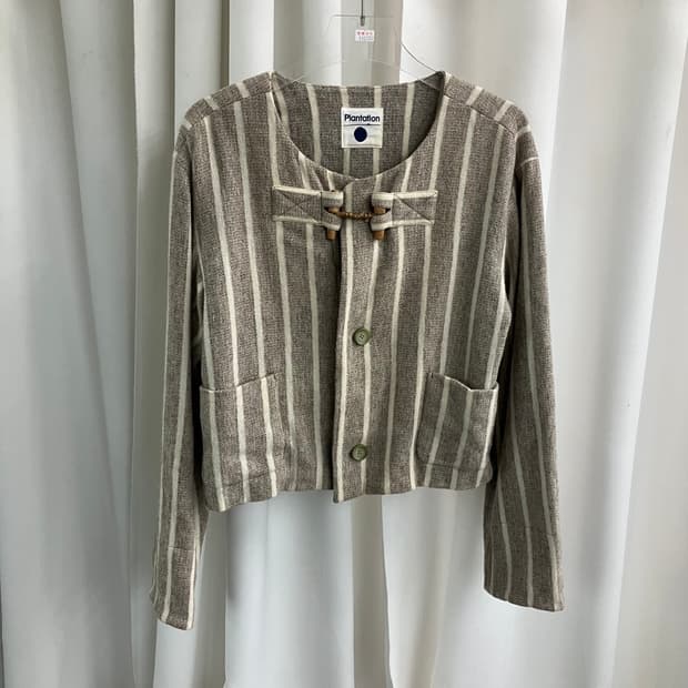 이세이미야케 플랜테이션 스트라이프 토글 버튼 자켓 M