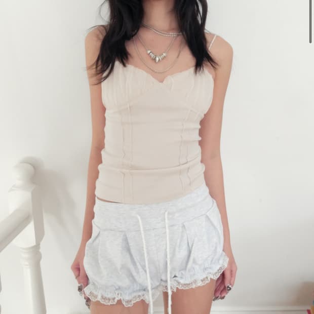 루즈슬립오버 Custard Mesh Top *Ash Pink