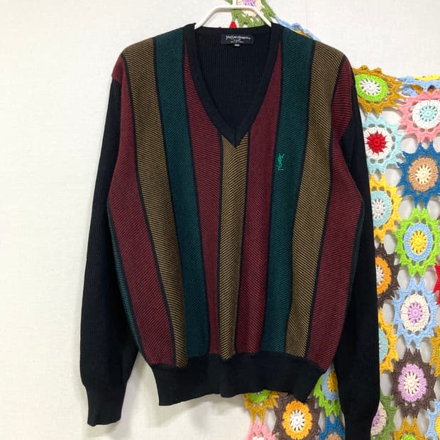 (정품) 입생로랑 남성 트리콧 브이넥 니트 100 _ 블랙