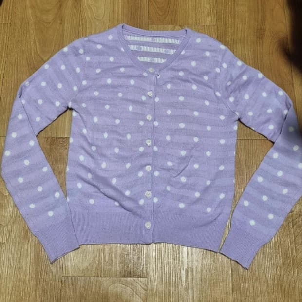 도트 패턴 땡땡이 보라색 긴팔 니트 가디건 빈티지 모리걸
