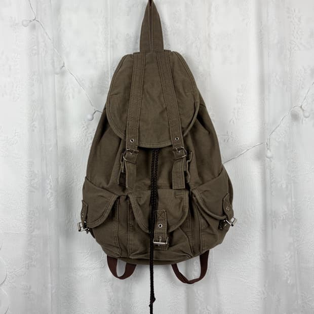 Vintage Khaki Utility Canvas Backpack