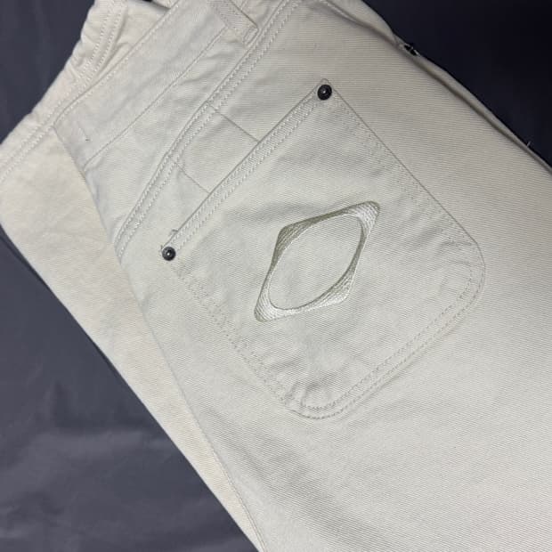 미스치프 롬버스 슬라우치 진 팬츠 바지 크림 M