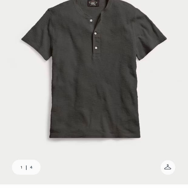 RRL 남성 와플 니트 숏 슬리브 헨리 셔츠입니다 Xl