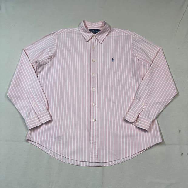 XL) 폴로 랄프로렌 클래식 스트라이프 핑크 옥스포드 셔츠