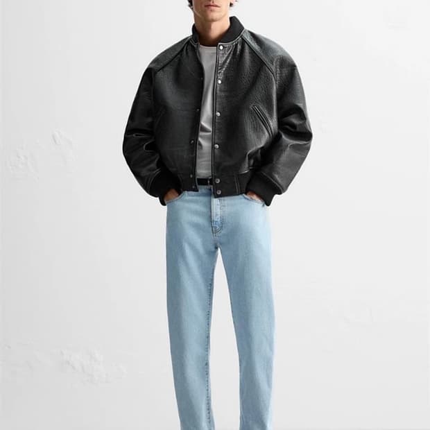 자라 레더 봄버 자켓 블랙 L