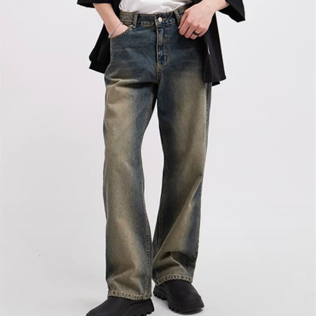 [딥센스] 뉴트로 워싱 와이드핏 데님 D311 [샌드옐로우]