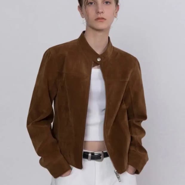 라퍼지우먼 인시전 스웨이드 바이커 자켓