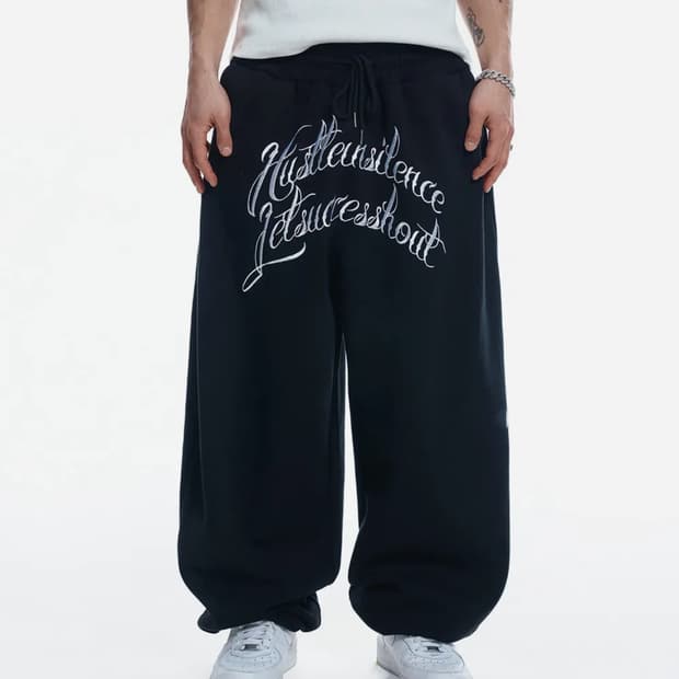 이지노이지 레터링 벌룬 스웻팬츠 - 블랙 2
