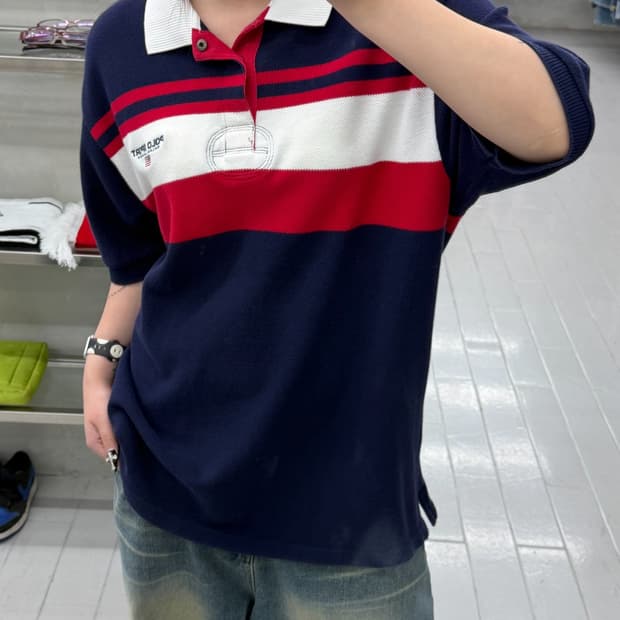 폴로 스포츠 빈티지 블록 스트라이프 반팔 카라티셔츠