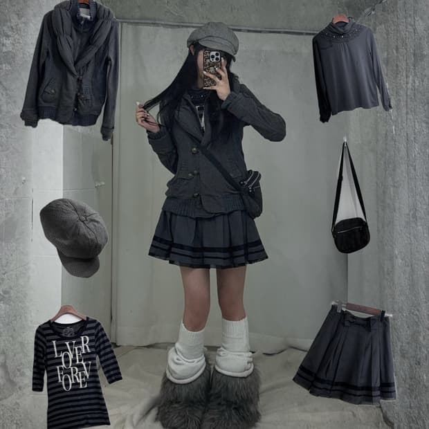 엑시즈팜 키플링 그레이 무채색 겨울 니혼진 코디세트 