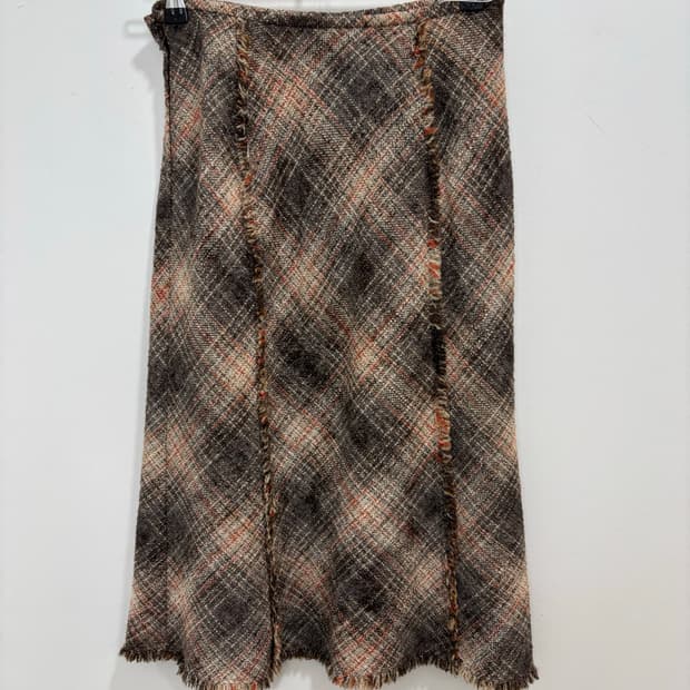 Juno 일본 빈티지 체크 트위드 태슬 울 스커트 치마