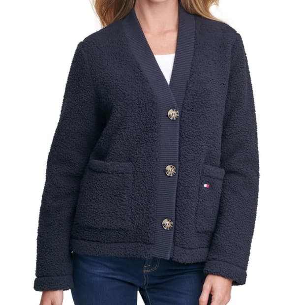 타미힐피거 여성 쉐르파 네이비 후리스 가디건 L