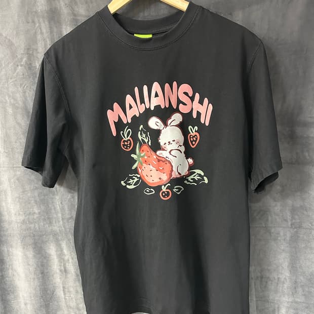 MALIANSHI 말리안시 토끼 딸기 프린팅 반팔 티셔츠 블랙 L