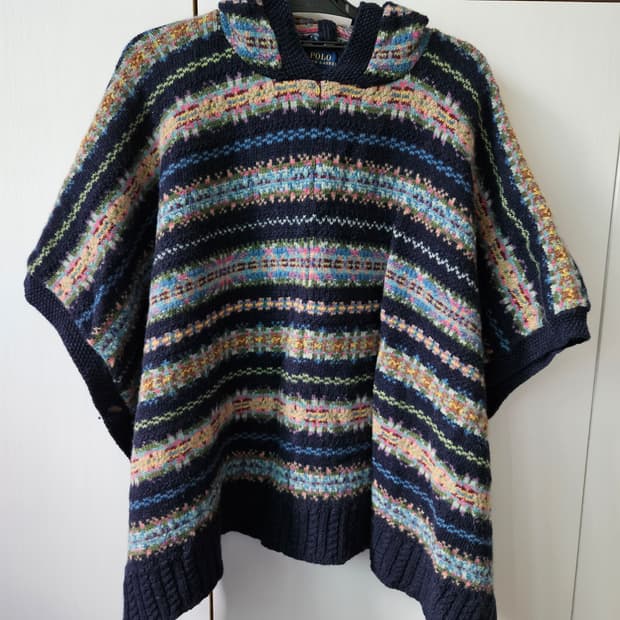 폴로 랄프로렌 페어아일 울 니트 케이프 빈티지 후드 판초 L/XL 희귀