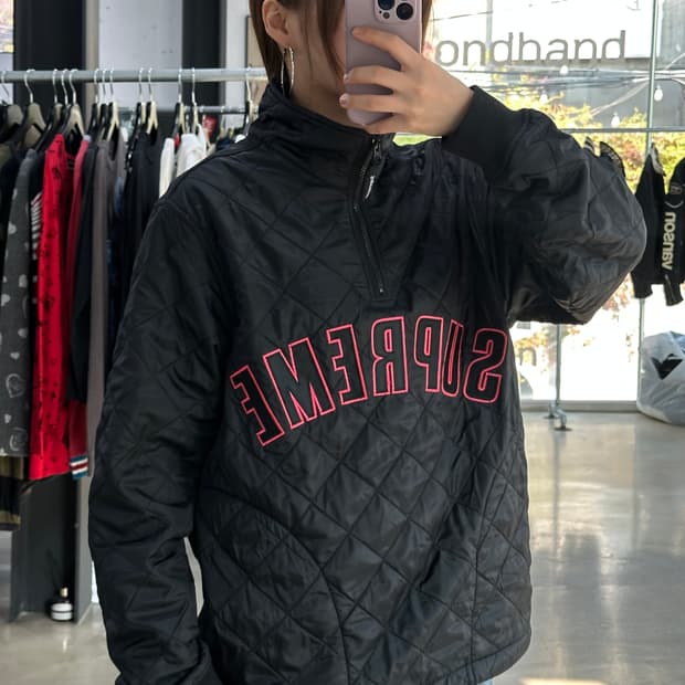 슈프림 17SS Arc 로고 퀼팅 풀오버 하프집업 아노락