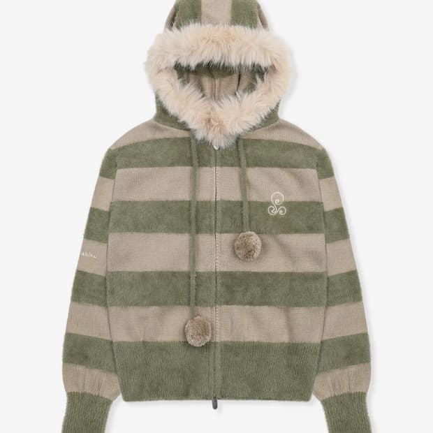 새상품)루나키후 니트 후드집업 카키