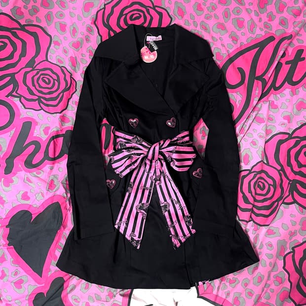 MA*RS마즈 블랙핑크 스트라이프 하트 리본 코트 히메오네갸루 핀터대장