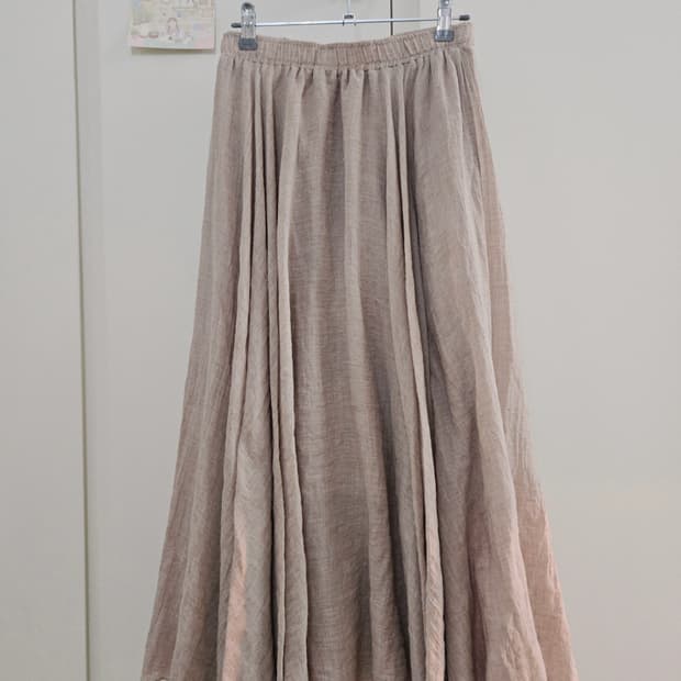 빈티지 핑크베이지 언발 롱스커트
