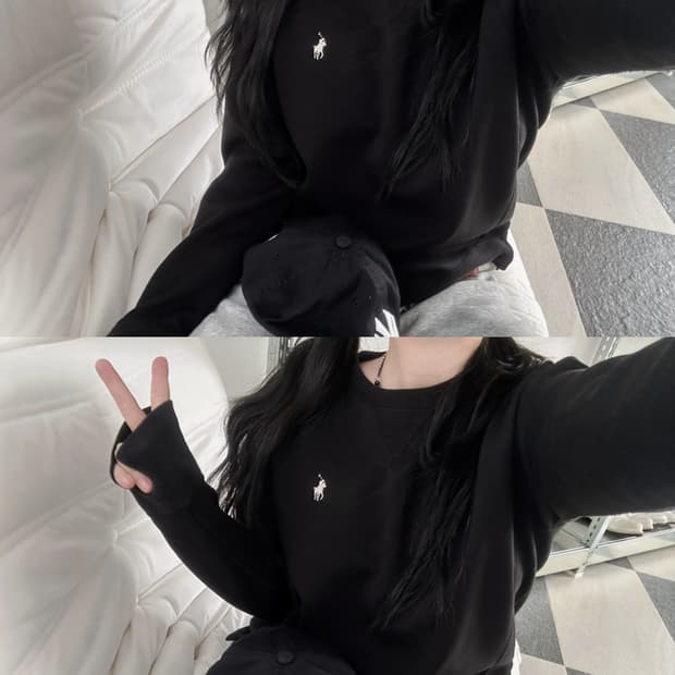 폴로 랄프로렌 블랙 세미크롭 맨투맨 