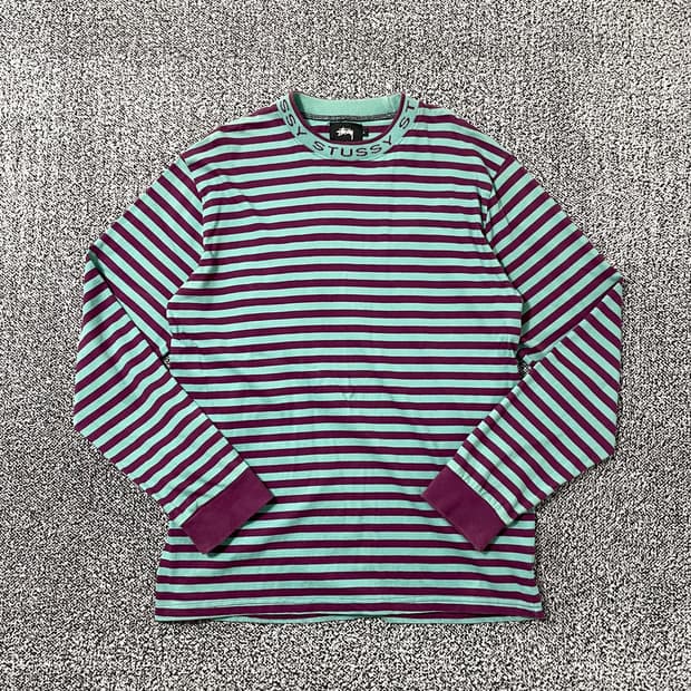 빈티지9. STYSSY 스투시 로고 넥 스트라이프 롱슬리브 티셔츠