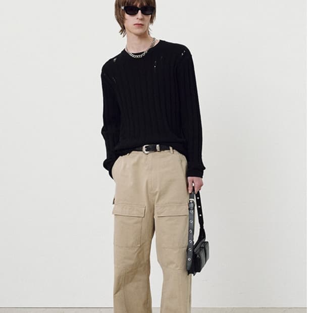 토니웩 wide-leg garment washed cargo pants 
