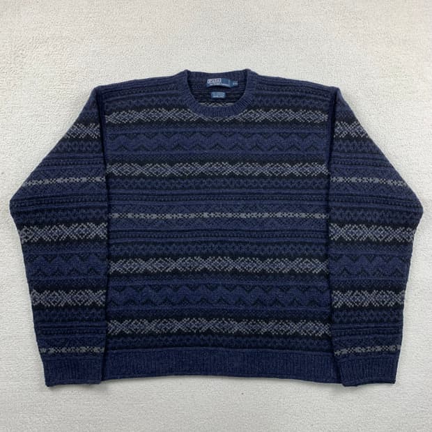 폴로 랄프로렌 램스울 캐시미어 혼방 페어아일 핸드 니트