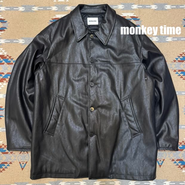 [L] 몽키 타임 FAUX 레더 퀼팅 카코트 블랙 