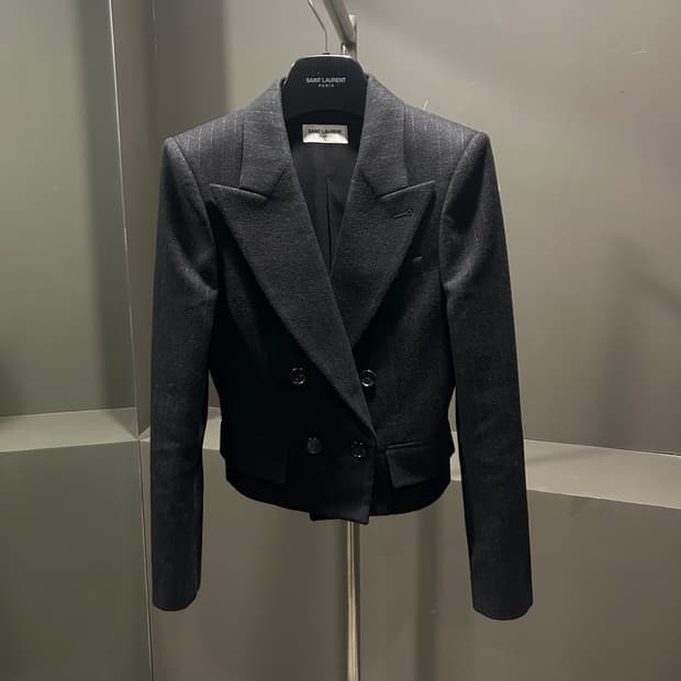 생로랑 스트라이프 울 느와르 끄레 크롭 자켓