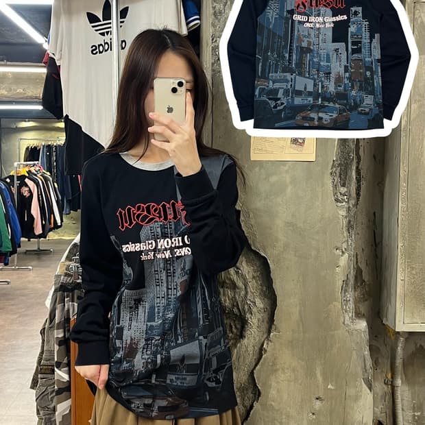 후부 프린팅 긴팔티 블랙 L #csz932
