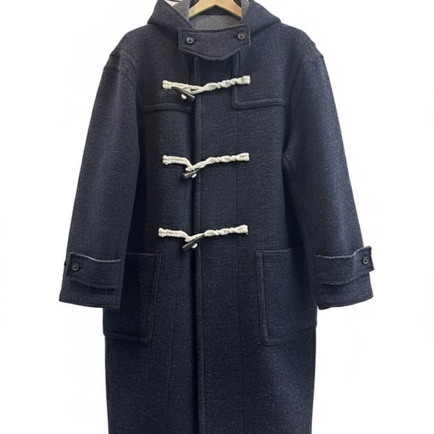 쿠어 오버사이즈 알파카 블렌드 더플 코트 (M, 다크네이비멜란지/민트급)