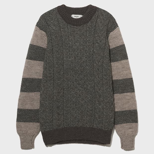 하울린 투톤 케이블 니트 카키/베이지 M사이즈