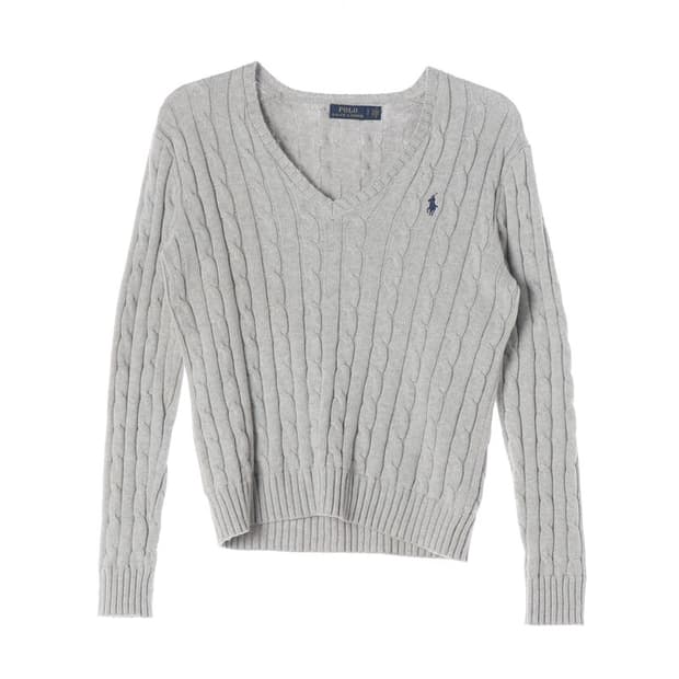 폴로 랄프로렌 우먼스 코튼 케이블 브이넥 니트 그레이 S