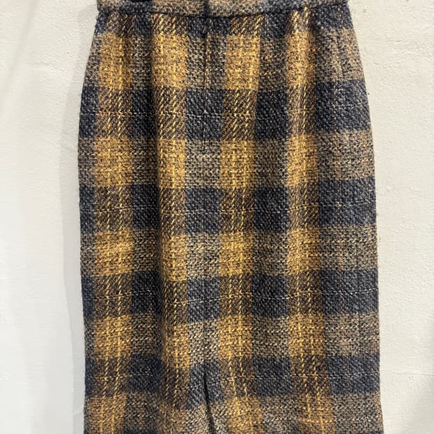 japan vintage 울체크 미디 스커트