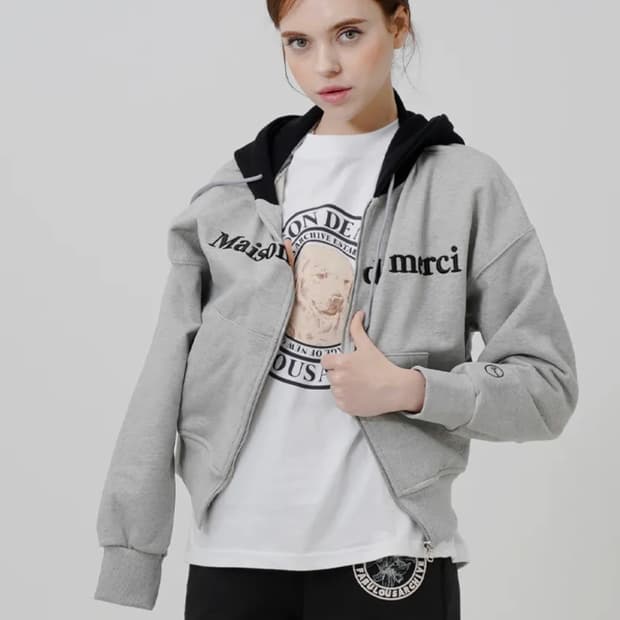 패블러스아카이브 우먼즈 엠보로고 크롭 후드집업 멜란그레이