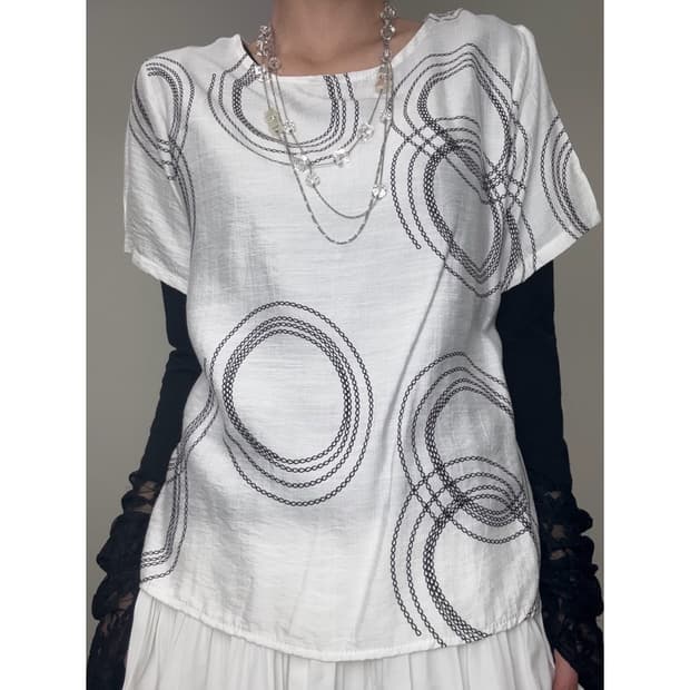 빈티지 화이트 도트 반팔