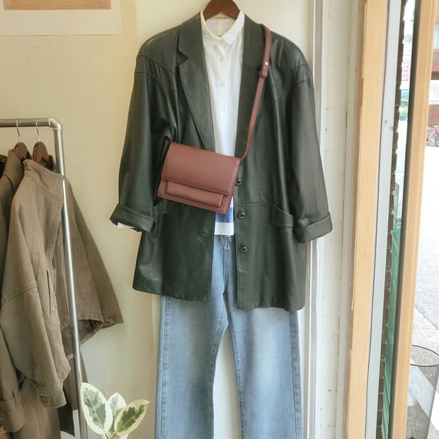 Partina 오버핏 딥그린 양가죽 자켓