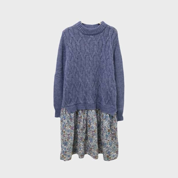 AFTERNOONTEA 울 혼방니트 레이어드 플라워 원피스 62257