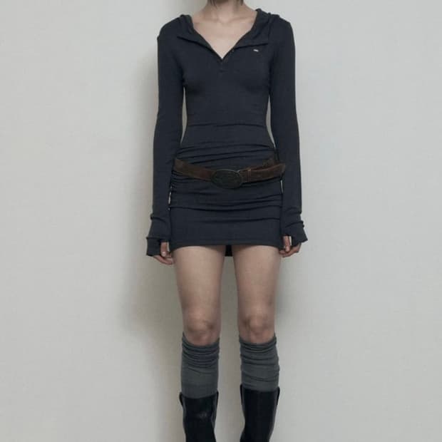 보헤미안서울 후드 미니 드레스(원피스) 차콜 