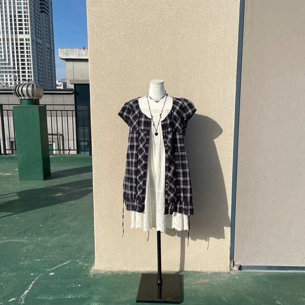 바선생 체크슬리브 