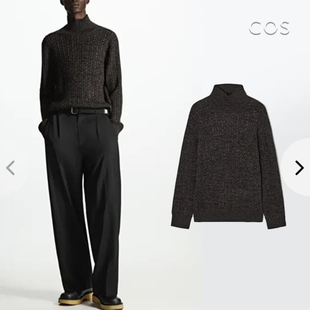 COS 코스 남성 메리노울 케이블 니트 롤넥 레귤러핏 브라운 M