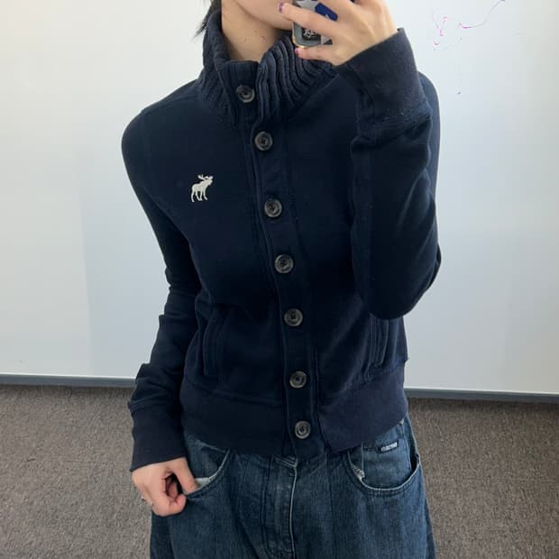 Abercrombie 아베크롬비 하이넥 네이비 니트 가디건 