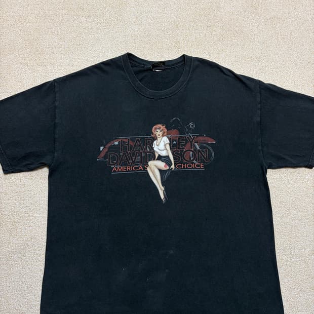2XL) 02년 할리 데이비슨 핀업걸 미주리 반팔 티셔츠 블랙