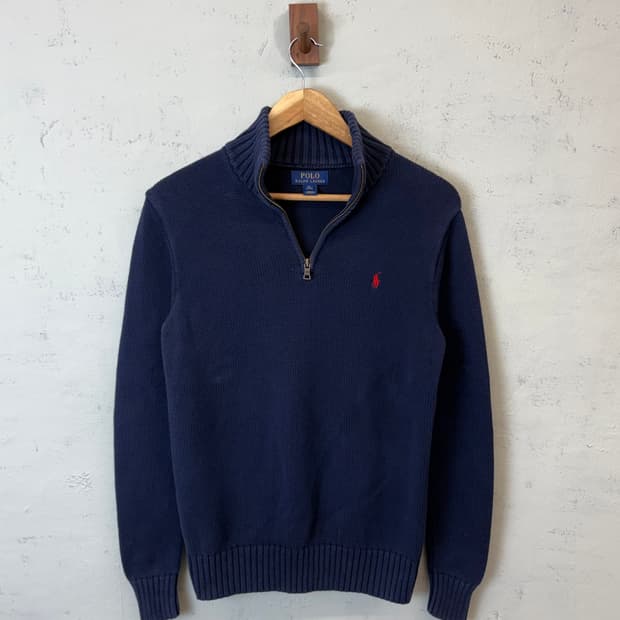 폴로랄프로렌 코튼 반집업 니트 네이비