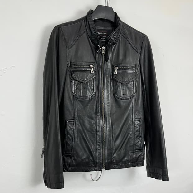 Zip Detail Lambskin Leather Jacket